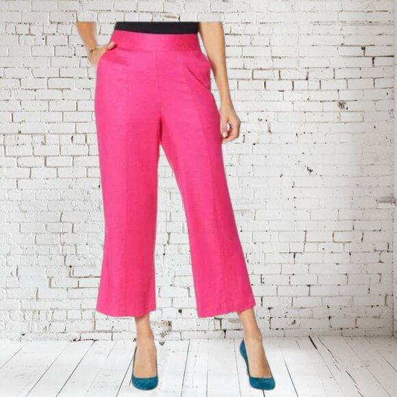 NWT DG2 Diane Gilman Stretch Linen-Blend Crop Pant HOT PINK Women’s Plus Size 3X - Picture 1 of 6